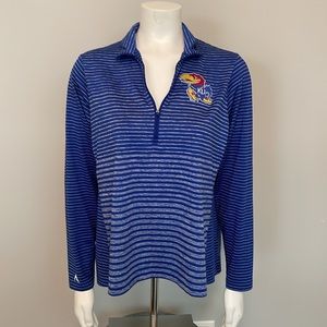 Antigua Kansas Jayhawks 1/4 Zip Long Sleeve Top Blue Stripe in Size XL